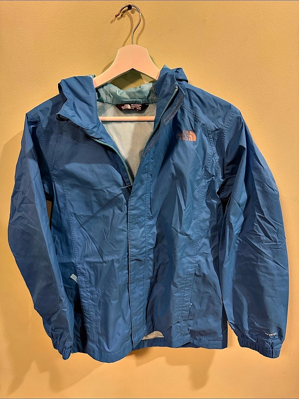 The North Face Boys HyVent Hooded Rain Jacket Blue Size Large 14/16